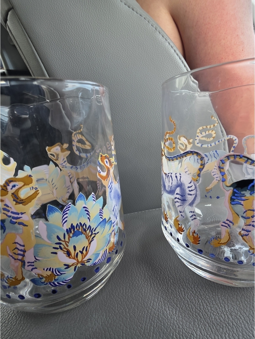 Anthropologie Hand-Painted Blue, Yellow & Gold Tiger Juice Glasses